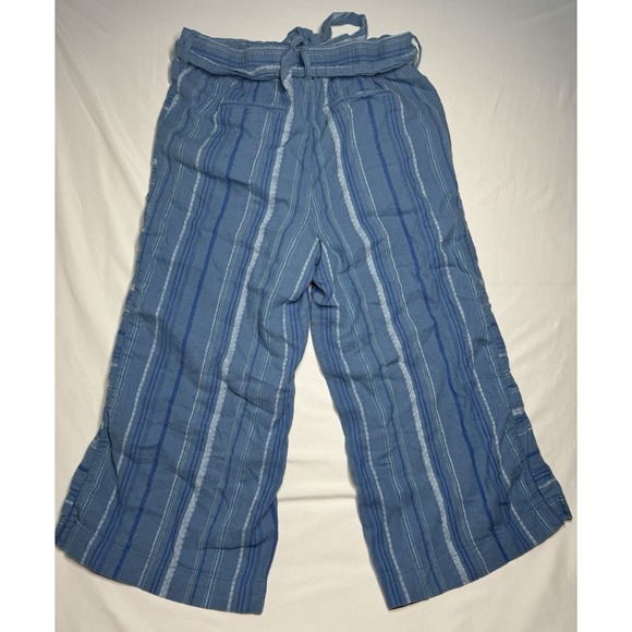 Anthropologie Laguna Cropped Linen Blend Wide Leg Pant‎ Blue Womens Large - Picture 3 of 5